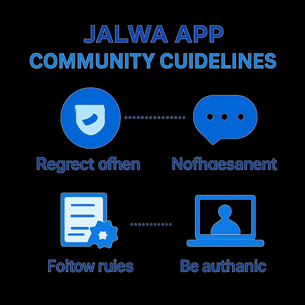 An educational illustration about the key aspects of Jalwa App Community Guidelines.