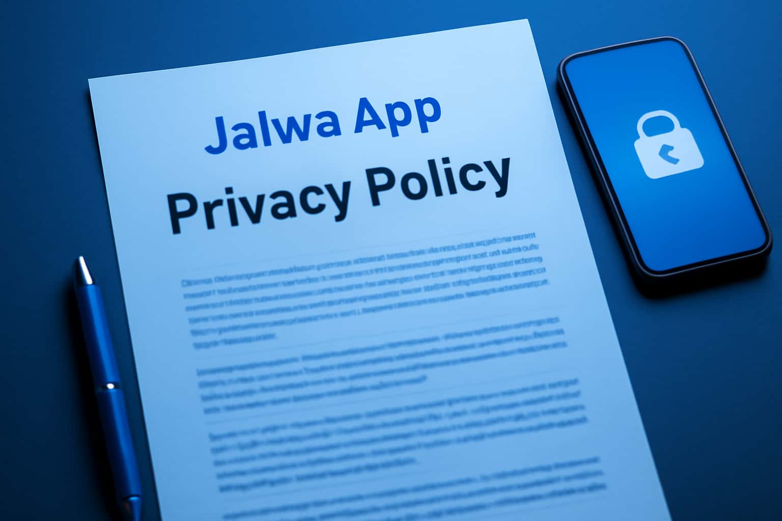 A high-tech depiction of the Jalwa App Privacy Policy with a futuristic design.