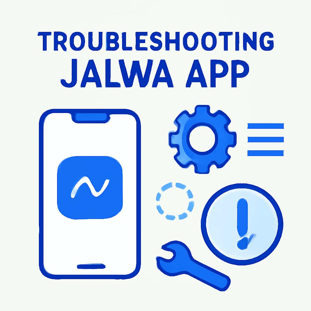 An educational diagram highlighting troubleshooting steps for the Jalwa App.